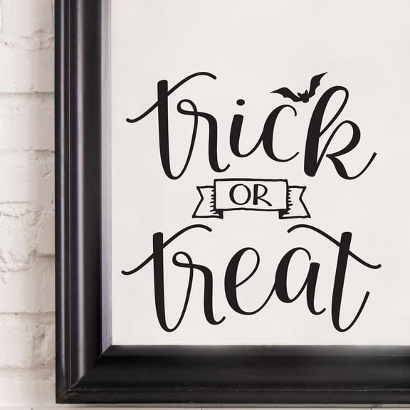 Trick or Treat (cursive) square Vinyl Lettering Wall Decal Halloween Decals and Stickers Wall Decor Craft - Size: 10"H x 10"L - Color: Black