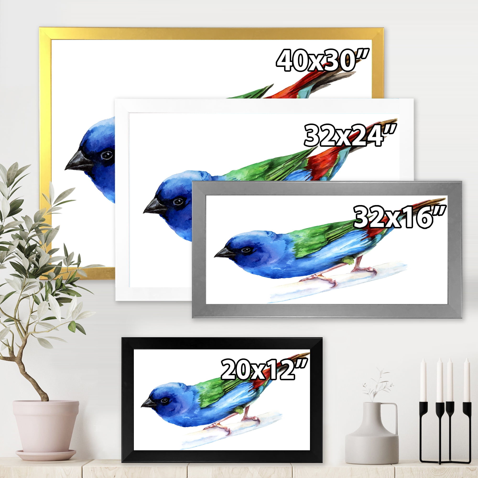 Designart 'Forbes Finch Bird On Branch' Traditional Framed Art Print