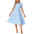 thumbnail image 1 of INSPIRE CHIC Robe à Carreaux pour Femme d'Été avec Volants, Col en V, Décor de Boutons, Midi Fluide, G Bleu, 1 of 6