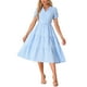 thumbnail image 1 of Vestido de cuadros para mujer Inspire Chic, vestido midi fluido con volantes, escote en V, decoración de botones, azul, talla S, 1 of 6