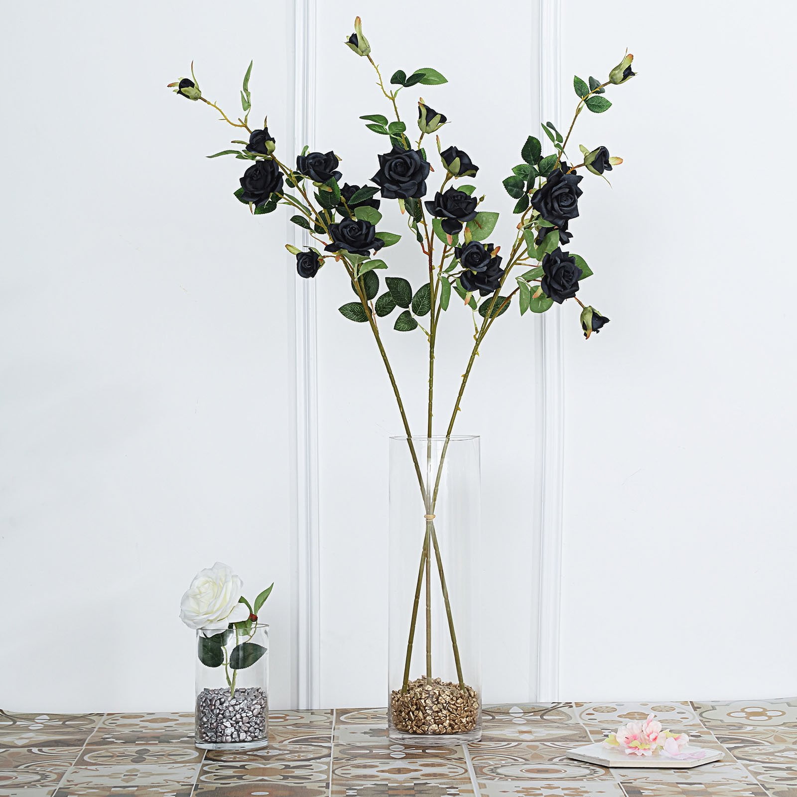 Efavormart Pack of 2 38&quot; Black Silk Long Stem Roses
