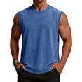 thumbnail image 6 of Men's Vintage Washed Tank Top - Soft Cotton Sleeveless Muscle Shirt with Contrast Binding, Distressed Casual Vest for Gym & Streetwear Blue XXXXL, 6 of 6