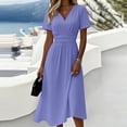 thumbnail image 2 of HAJWOH Women's Cocktail Trendy Dresses Formal Wedding Guest Modest Church Vintage Tea Party Midi Evening V Neck Shirts Sundress, 2 of 8