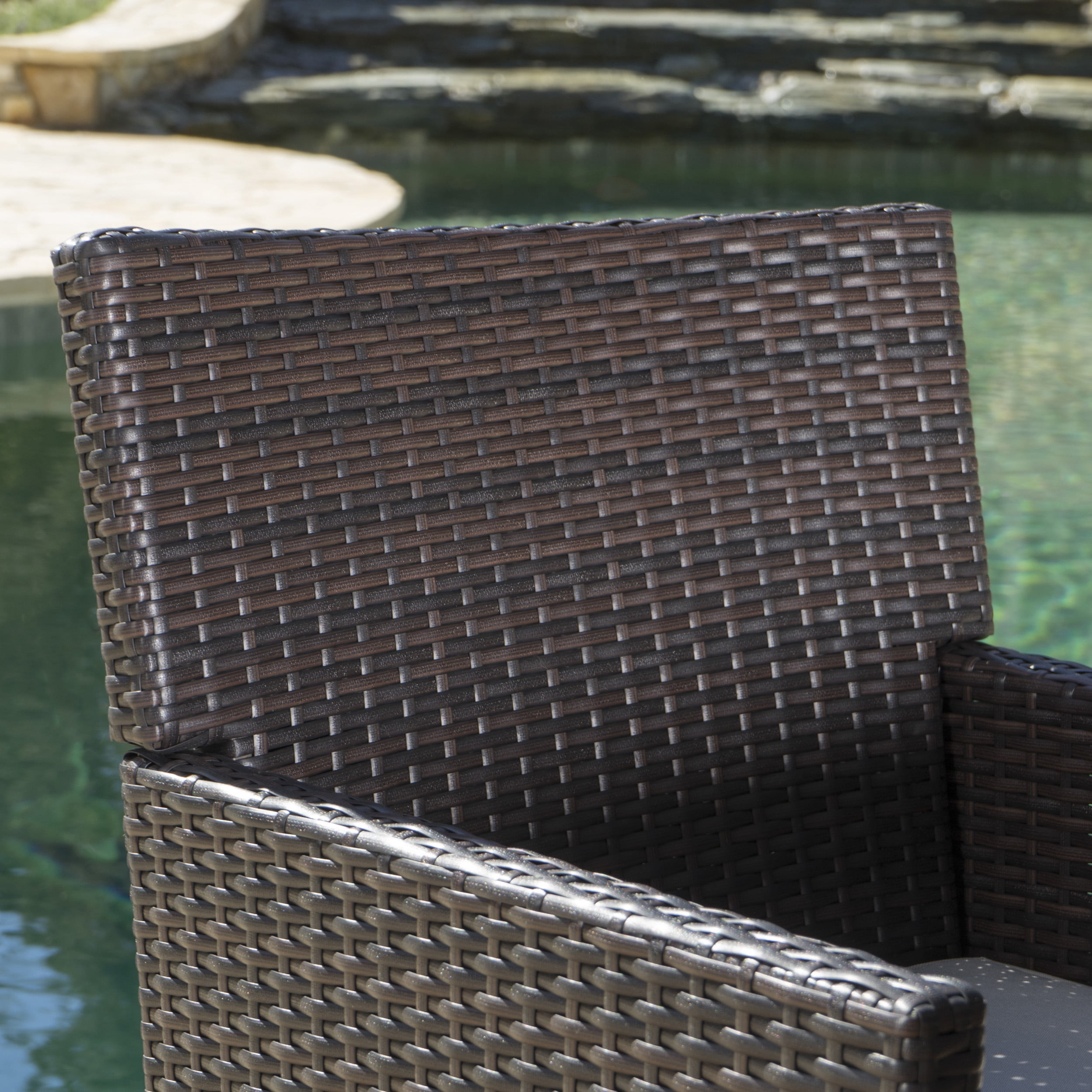 Clarance Outdoor 7 Piece Wicker Round Dining Set with Cushions, Multibrown, Light Brown