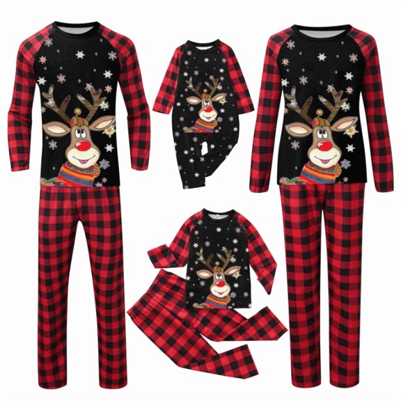 SUXIAN Christmas Pajamas Family Long Sleeve T Shirt and Pants Holiday Dad Style Cotton Pajamas Men