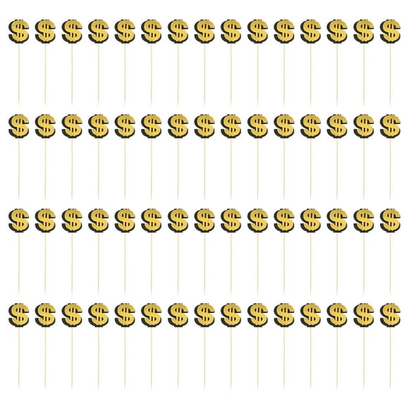 60Pcs Birthday Cake Topper Currency Design Cake Inserts Party Cupcake Decor