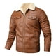 thumbnail image 1 of Chaqueta de cuero para hombre con solapa acolchada de terciopelo, informal, con cremallera lateral y bolsillo Pompotops  oipoqjl13807, 1 of 5