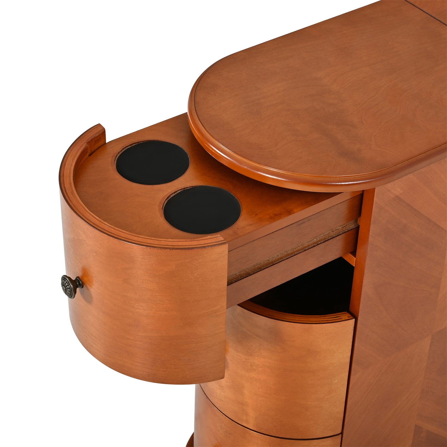 Hommoo Modern End Table with Hidden Dual Cup Holders, Built-in Charging Station, Pull-Out Side Table & 2 Deep Storage Drawers, Space-Saving Bedside Table for Bedroom and Living Room, Walnut