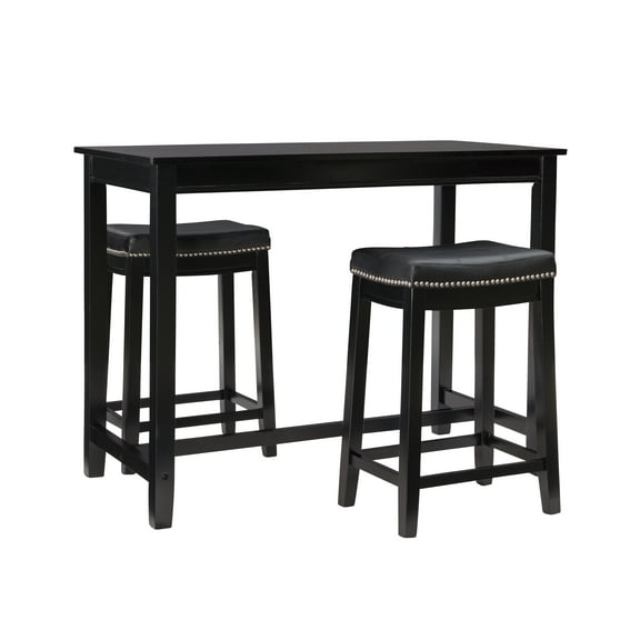 Linon Claridge 3-Piece Counter Height Tavern Set, Black with Black Faux Leather