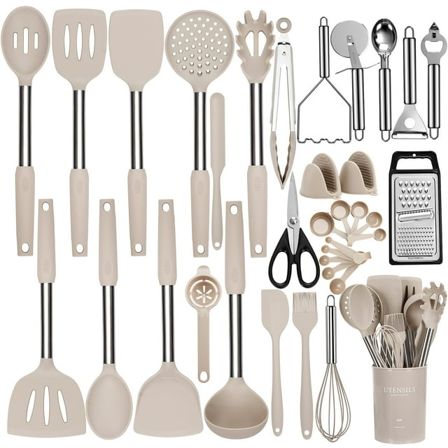Juego de utensilios de cocina NCUE 35 piezas con soporte de silicona/acero inoxidable