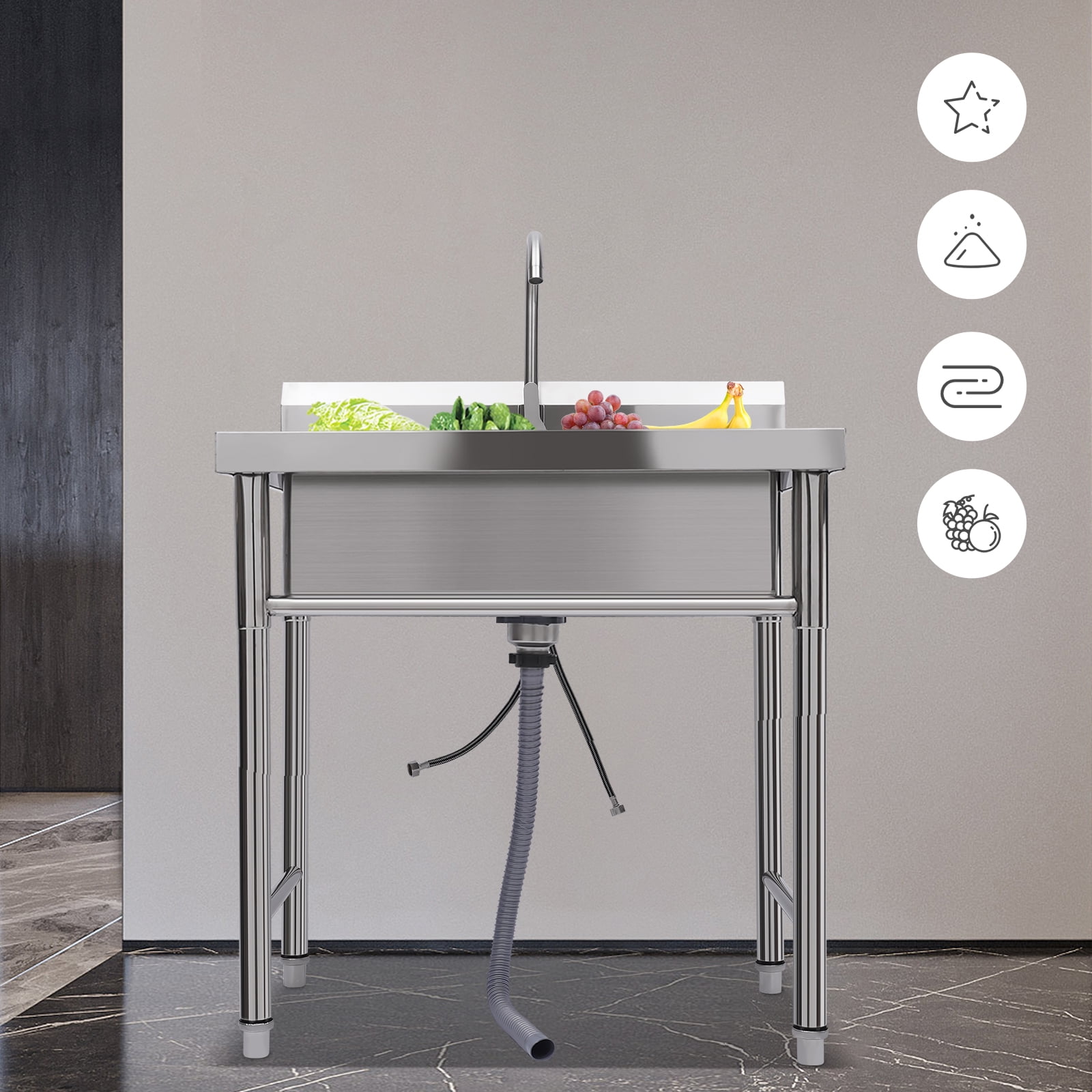 Dwellnix Heavy-Duty Utility Sink, Stainless Steel Folding Sink with Faucet and Large Capacity, Ideal for Kitchen, Laundry, and Outdoor Applications