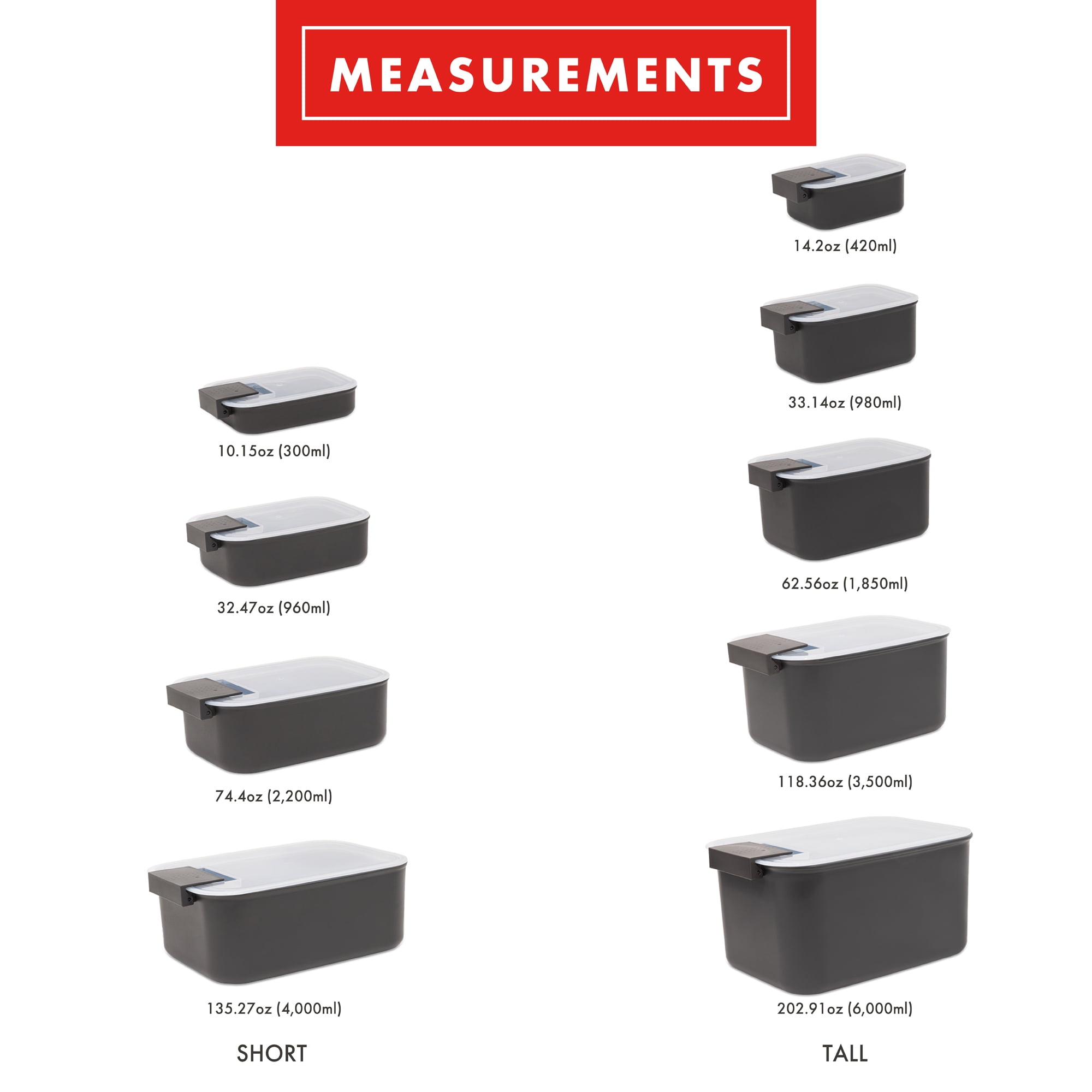 Emeril Lagasse Short and Tall Plastic Rectangular Food Storage Set, 9pc Set