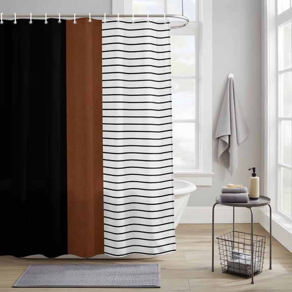 Bathroom Shower Curtain Vintage Black Brown Color Block Waterproof Shower Curtains with Hooks, Modern Minimalist Art Bath Curtains Bathtub Curtain Home Decor 36x72in