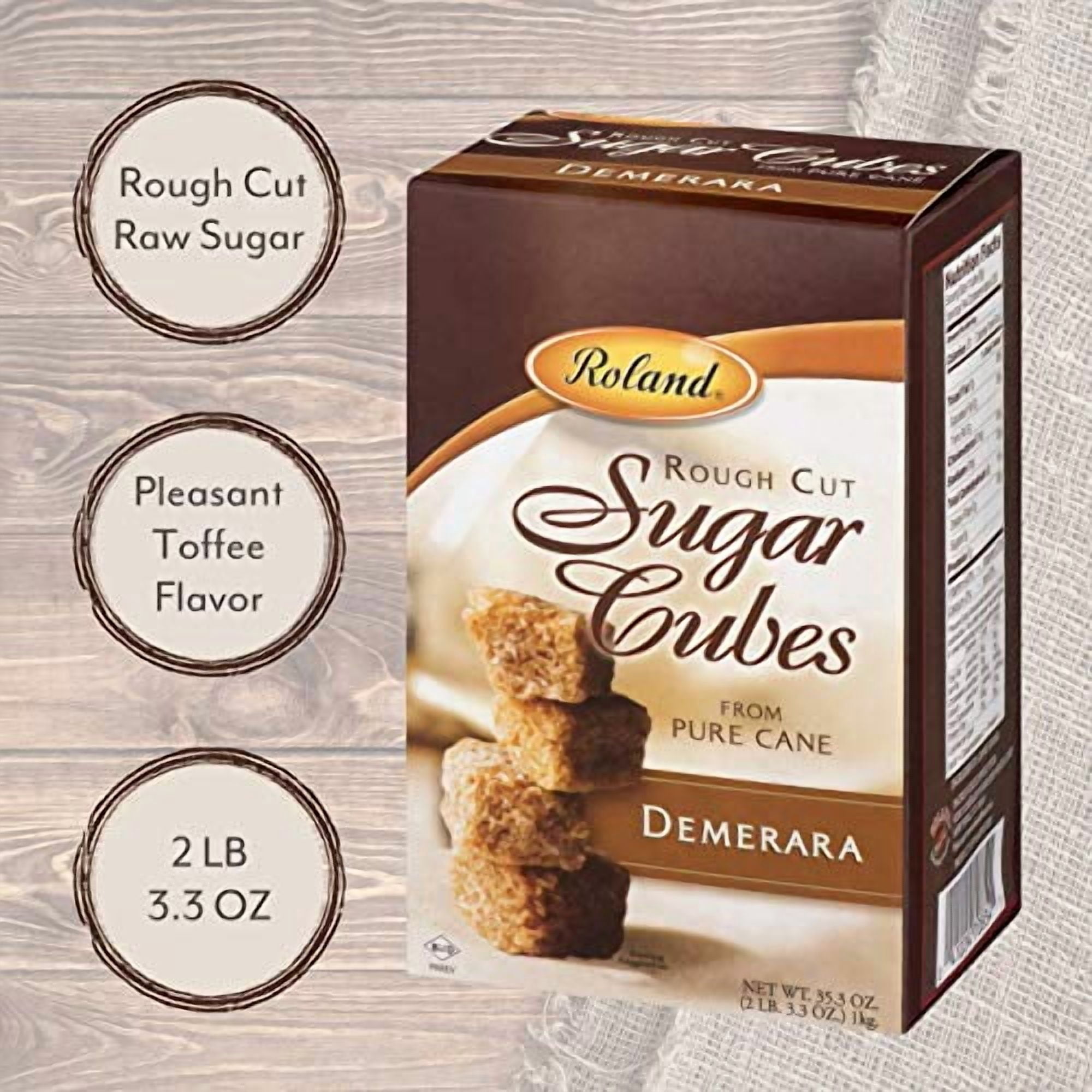 Roland Foods Demerara Rough Cut Brown Sugar Cubes, Sugar in the Raw, 35.2 Oz
