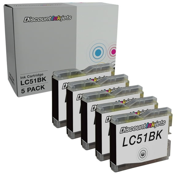 DI Compatible Ink Cartridge Replacement for Brother LC51BK (Black, 5-Pack) Compatible with Brother DCP Intellifax and MFC printers DCP 130c 330c 350c 1360 1860C