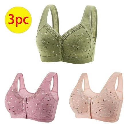 GERsome 3PCS Women s Front Closure Bras Posture Full Coverage Plus Size No Underwire Support Plunge Seamless Bra 3PCS#Green/Pink/Hot Pink S