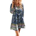 thumbnail image 3 of Robes Florales Boho pour Femmes Col en V Manches Longues Ourlet à Volants Robe Trapèze Mini Tenue de Plage, 3 of 6