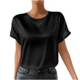 thumbnail image 2 of JGGSPWM Chemises d'Été Décontractées pour Femmes à Manches Courtes Col Rond Satin Couleur Unie pour Bureau Noir G, 2 of 9