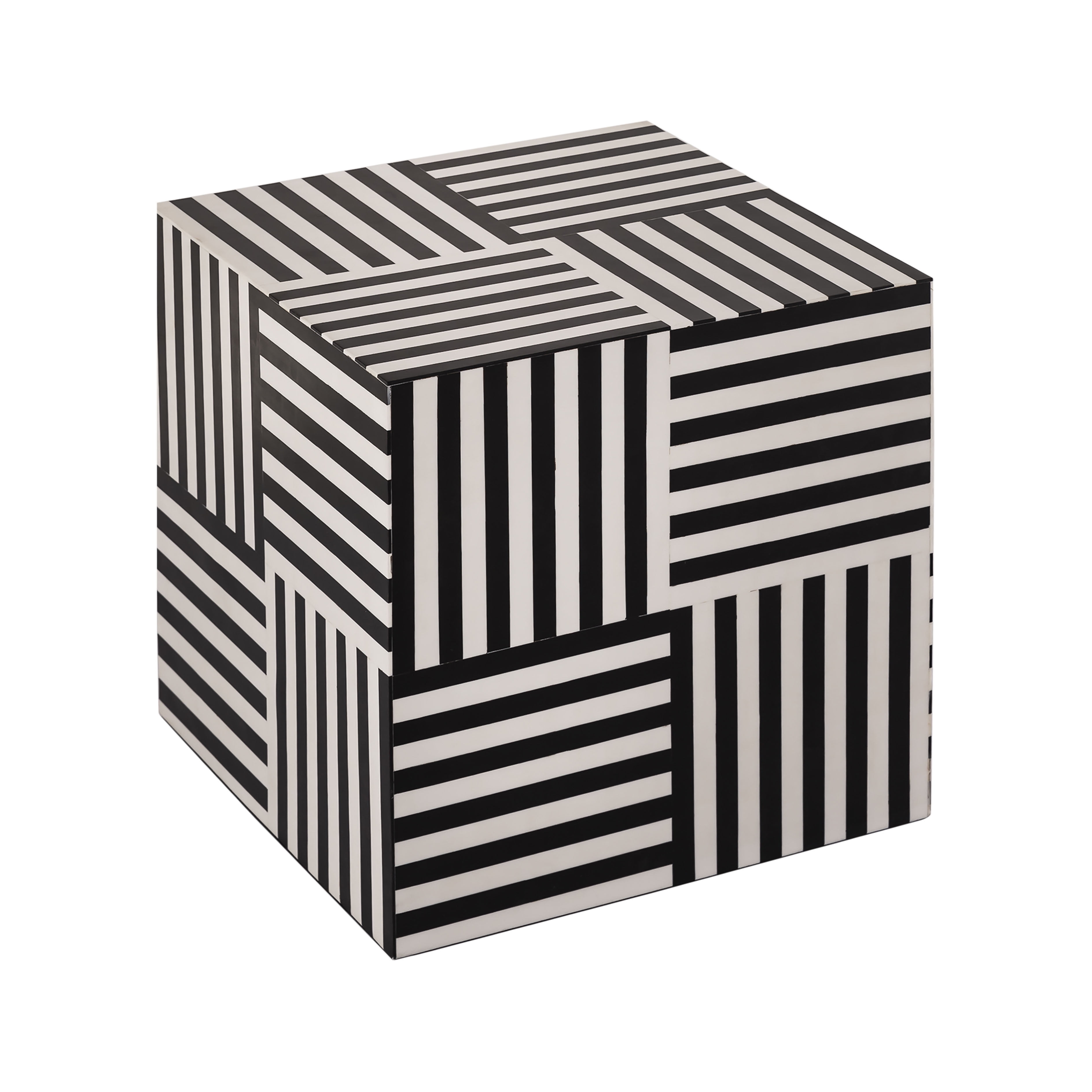 TOV Furniture Black And White Cube Side Table With Geometric Pattern