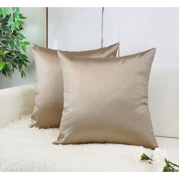 Aiking Home Solid Faux Silk Euro Shams Set of Two 26 x 26 inch, Sand