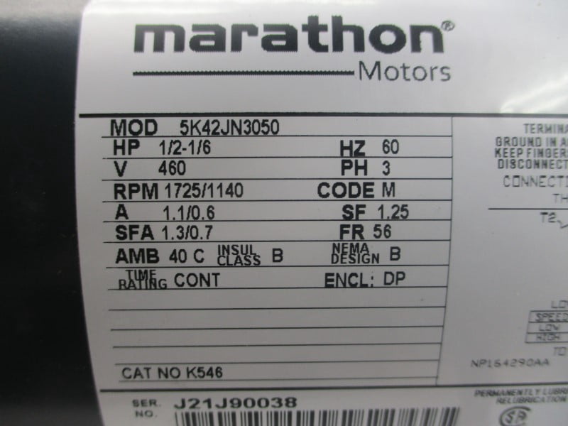 MARATHON MOTORS 5K42JN3050 460V 1.1/0.6A NSMP