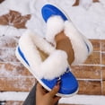 thumbnail image 3 of Women's Cozy Furry Slip on Boots Winter Warm Plush Lined Walking Loafers Suede Warm Cozy Flat Mules Shoes Blue Size 6, 3 of 6