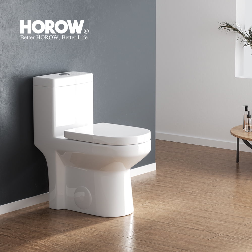 HOROW Small one Piece Toilet Compact Bathroom Commode Water Closet Dual Flush,12'' Rough-in+UF Seat