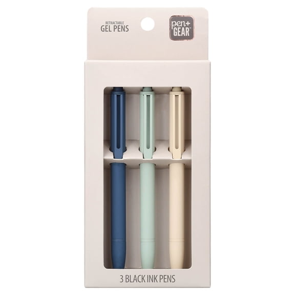 Pen+Gear Retractable Gel Pens, Black Ink, 0.7 mm, Medium Point, Assorted Colors, 3 Count