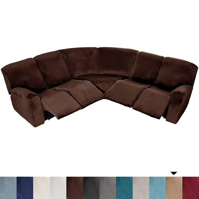 CHOK 2024 Housses de Canapé Inclinable en Velours Housses de Canapé d'Angle 5 Places Protecteur de Meuble Extensible Comprend 2 Pcs d'Accoudoir 4 Pcs d'Assise et de Dossier et 1 Pce d'Angle Bleu Foncé