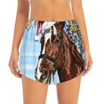 thumbnail image 3 of Uemuo Christmas Horse Pattern Women's Athletic Shorts High Waisted Running Shorts with Liner Pockets Gym Elastic Workout Shorts-Large, 3 of 9