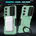 thumbnail image 6 of Phone Case for Samsung Galaxy S22 Plus with Sliding Camera Cover, Hand Grip Anti Slip Design Kickstand Ring Holder Hybrid Magnetic Wireless Charging Phone Cover for S22 Plus - Lightgreen, 6 of 10