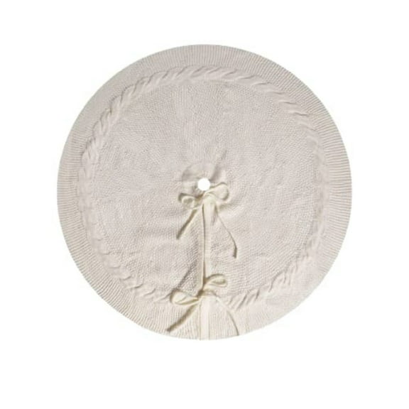Christmas Knitted Tree Skirt Decorations Xmas White Chunky Cable Tree Skirt for Merry Christmas Tree Home Party Holiday Decoration