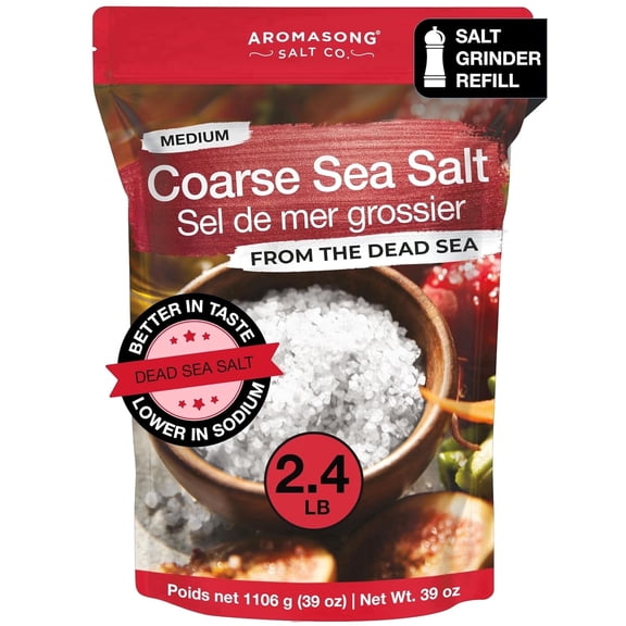 Aromasong Coarse Sea Salt Grinder Refill, Sun Dried Dead Sea Salt, 100% Natural, 2.4 lb Resealable Bag