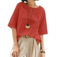 thumbnail image 2 of Aboser Womens Boat Neck Tunic Tops Loose Fit Half Sleeve T-Shirts Cozy Cotton Linen Blouses Buton Up Henley Shirt Solid Color Casual Blouse Red L, 2 of 9