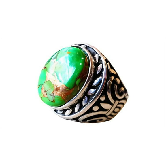 Green Copper Turquoise Mans Ring, Natural Green Copper Turquoise, Silver Jewelry, 925 Silver Ring, Birthday Gift, Heavy Mens Ring, Arabic Design, Ottoman Style Ring, Christmas, Turkey Mens Signet Ring