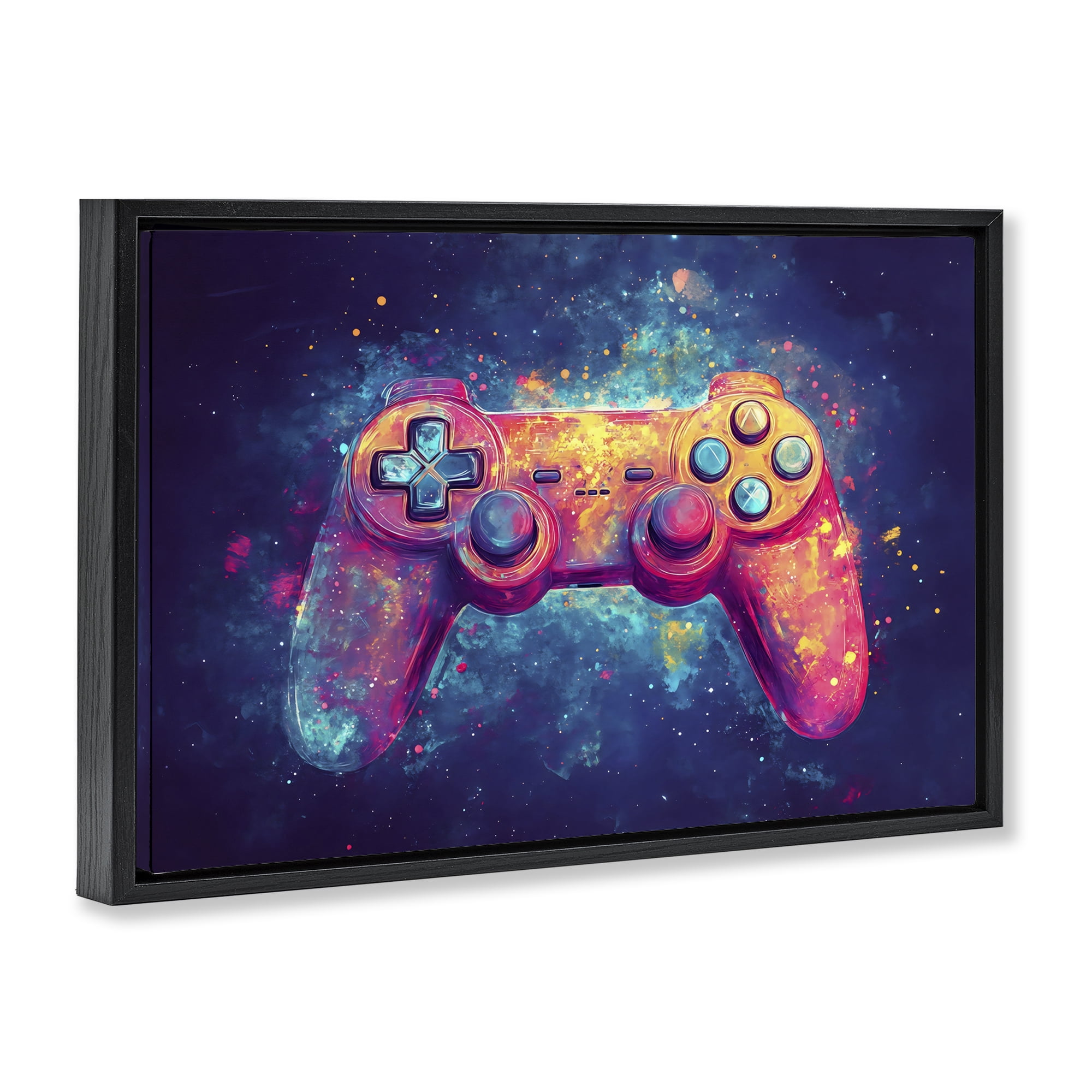 Stupell Industries Futuristic Cosmic Game Controller Black Framed Floater Canvas Wall Art, design by Creative Studio