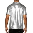 thumbnail image 3 of INSPIRE CHIC Metallic T-Shirt for Men's Stand Collared Shiny Disco Party Polo Tops S Silver, 3 of 6