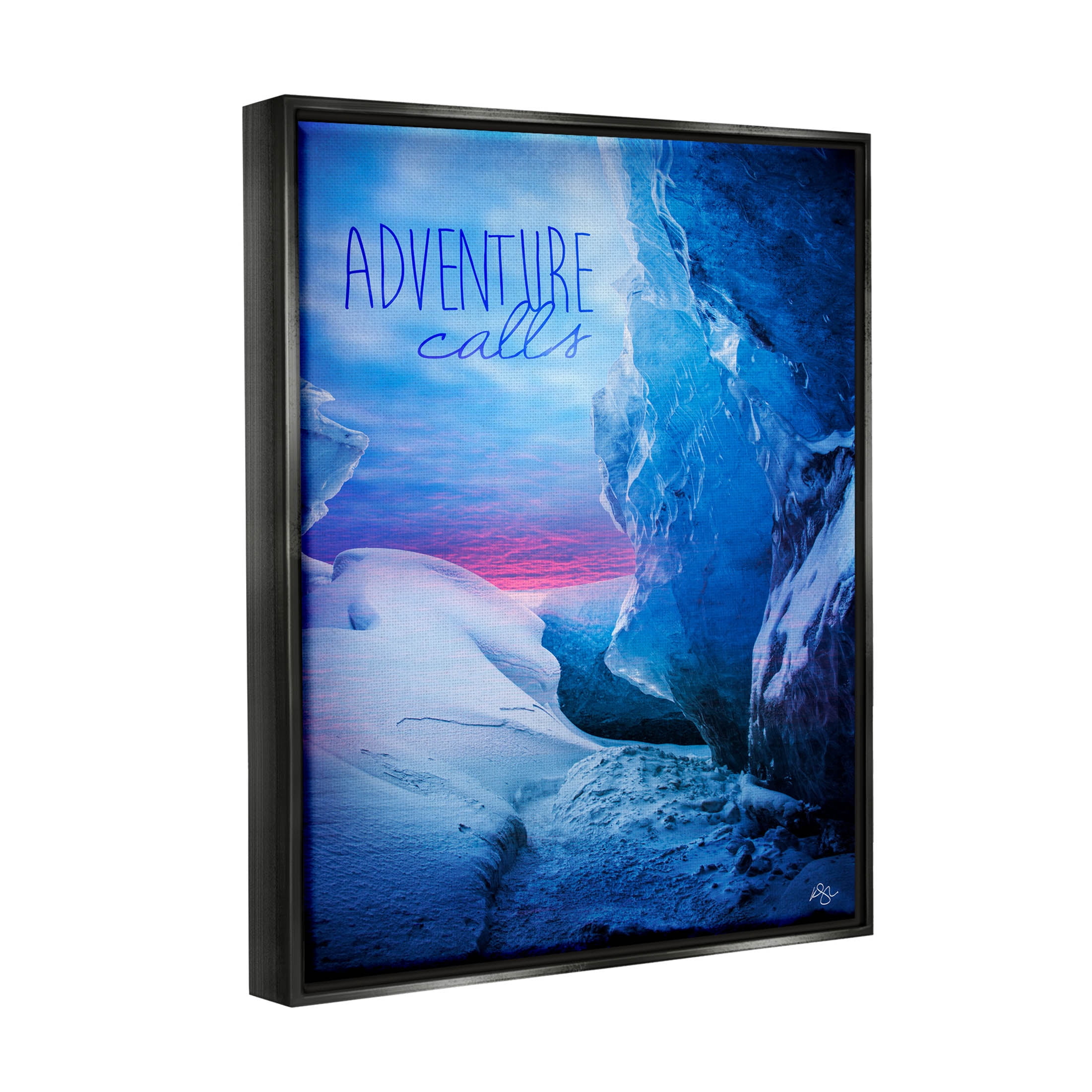 Stupell Industries Adventure Calls Snowy Glacier Graphic Art Jet Black Floating Framed Canvas Print Wall Art, Design by K. Kaufman