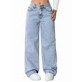 thumbnail image 2 of Women'S Baggy Straight Leg Jeans Elastic High Waisted Denim Pants Bottoms with Pockets Blue L, 2 of 10