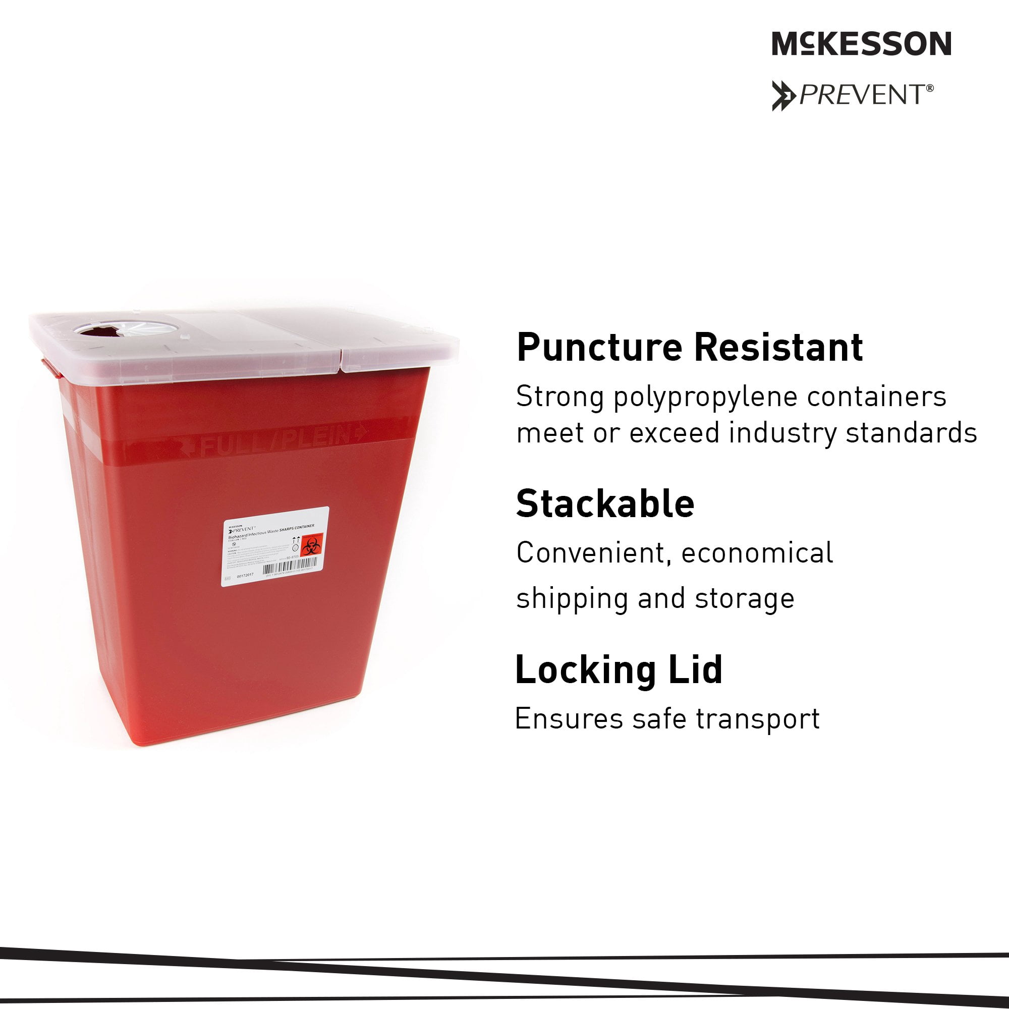 McKesson Prevent Sharps Container, Biohazard, Locking Lid - Red, 8 gal, 1 Ct