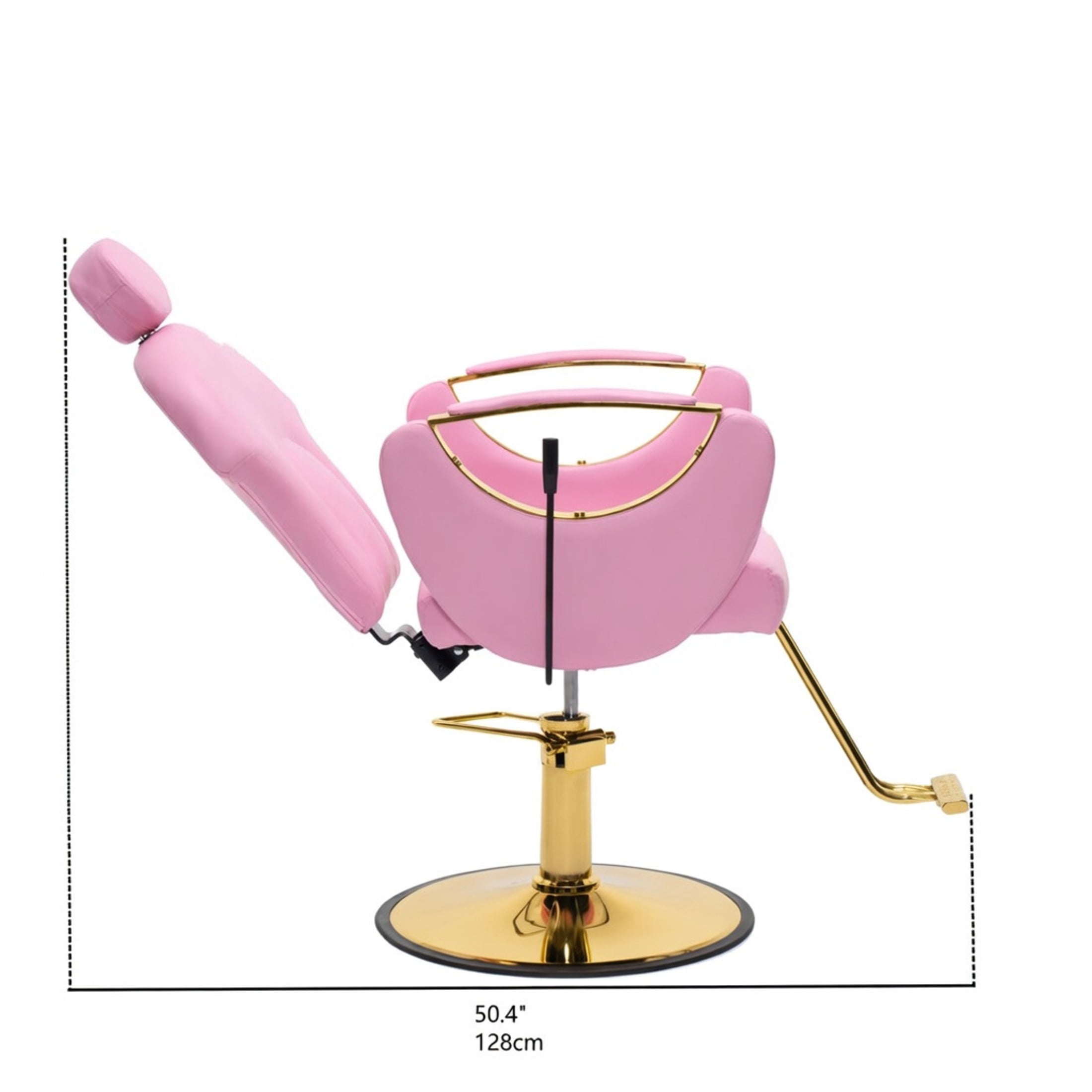 Noble House Hydraulic Barber Chair, Reclining Salon Styling Chair, PU Upholstery, Pink + Gold