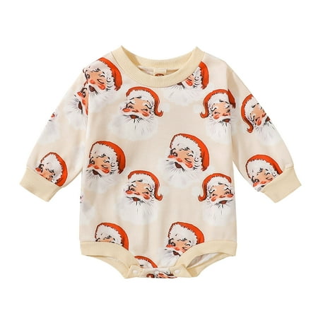 

Infant Boys Girls Christmas Long Sleeve Cartoon Santa Pullover Romper Newborn Sweatshirt Bodysuits Clothes Cute Outfits For 6-9 Months