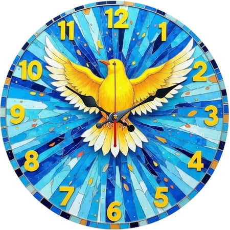 SBEMP10 Inch Silent Wall Clock, Stained Glass Mosaic Bird Decorative Wall Clock, Battery Operated Non-Ticking Round Clock for Living Room Bedroom Office Home Decor