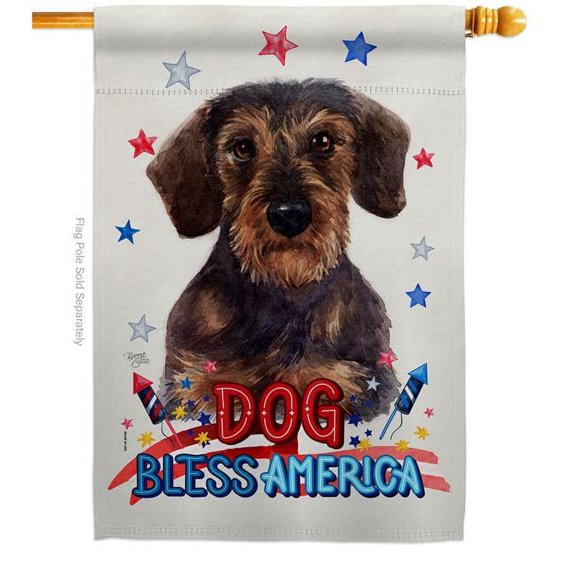 Breeze Decor H120160-BO Patriotic Miniature Dachshund Animals Dog 28 x 40 in. Double-Sided Decorative Vertical House Flag for Decoration Banner Garden Yard Gift