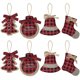 thumbnail image 1 of Wow A Decoraciones navideñas Adorno para árbol, 8 Piezas Adornos Colgantes de Arpillera con Costuras a Cuadros a Cuadros de búfalo Rojo y Negro, Colgante en Forma de Media de Campana con Bola de árbol, 1 of 4