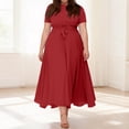 thumbnail image 2 of LWavelet Women's Plus Size Maxi Dress Short Sleeve Round Neck Tie Waist Casual Flowy Dress with Pockets Red XL, 2 of 7