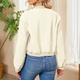 thumbnail image 2 of Bomber Jacket for Women - Cropped Button Down Casual Jacket with Pockets, Lightweight All-Season Outerwear Coat Beige L, 2 of 5