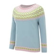 thumbnail image 5 of frariair sweaters for women Knitted Isle Print Retro Sweater Loose Crewneck Long Sleeve Pullover Tops Pink, 5 of 9