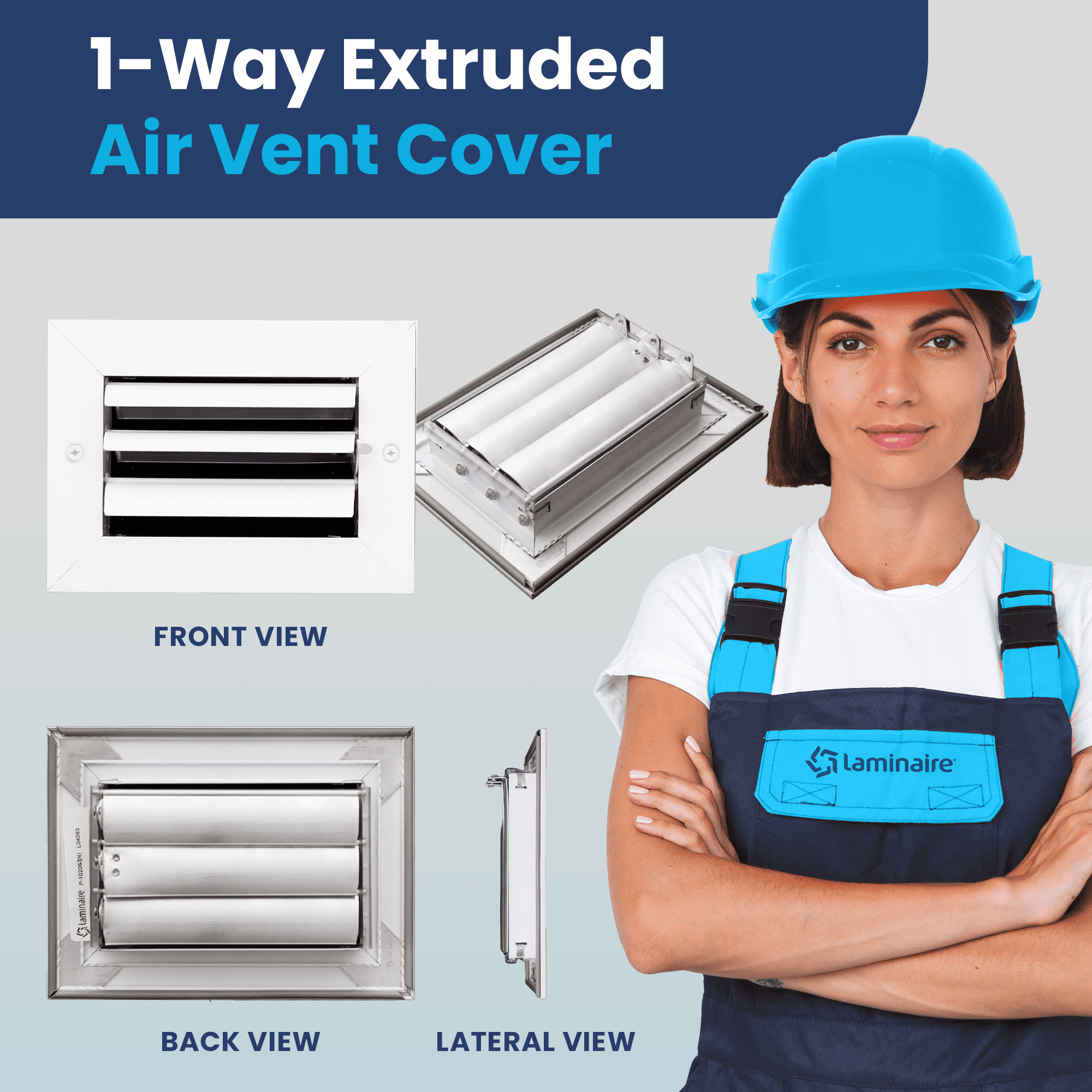 ACLAMINAIRE 1-Way Vent Cover Aluminum Curved Blade Adjustable for 4" x 6" Ducting