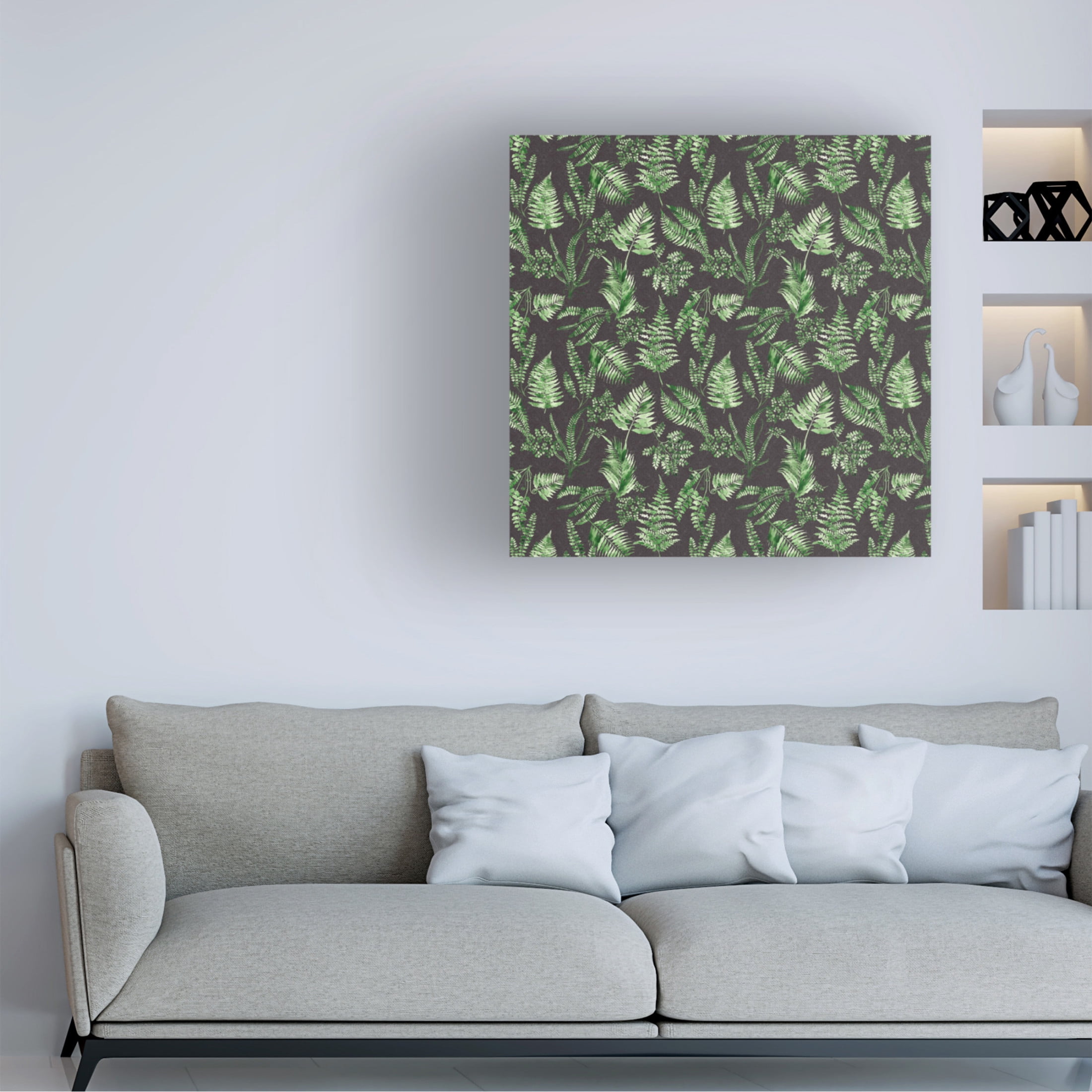 Canvas Wall Art - Jean Plout 'Green Botanical Pattern' Wall Art for Living Room, Bedroom, or Office Décor by Trademark Fine Art - 14 x 14 Inches